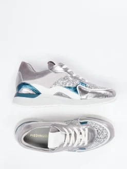 Damen Piedi Nudi – Chunky Sneaker aus Metallicleder silber