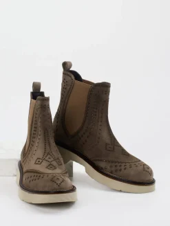 Damen Pons Quintana – Chelsea-Stiefelette aus Veloursleder Taupe