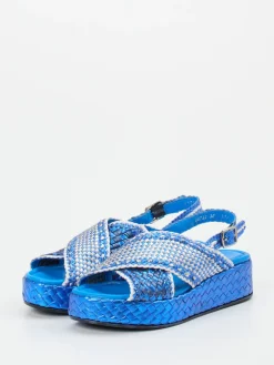 Damen Pons Quintana – Plateau-Sandalen aus Metallic-Flechtleder