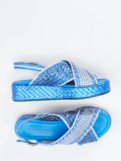 Damen Pons Quintana – Plateau-Sandalen aus Metallic-Flechtleder