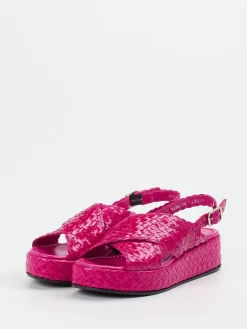 Damen Pons Quintana – Plateau-Sandale aus Flechtleder Fuchsia