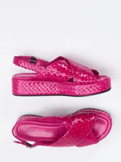 Damen Pons Quintana – Plateau-Sandale aus Flechtleder Fuchsia
