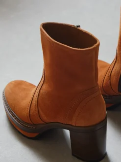 Damen Pons Quintana – Plateau-Stiefeletten aus Veloursleder Cognac