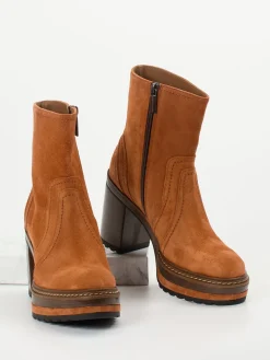 Damen Pons Quintana – Plateau-Stiefeletten aus Veloursleder Cognac