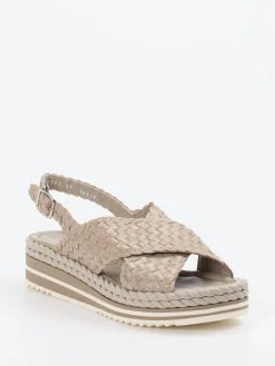 Damen Pons Quintana – Sandale aus Flechtleder in Beigegrau