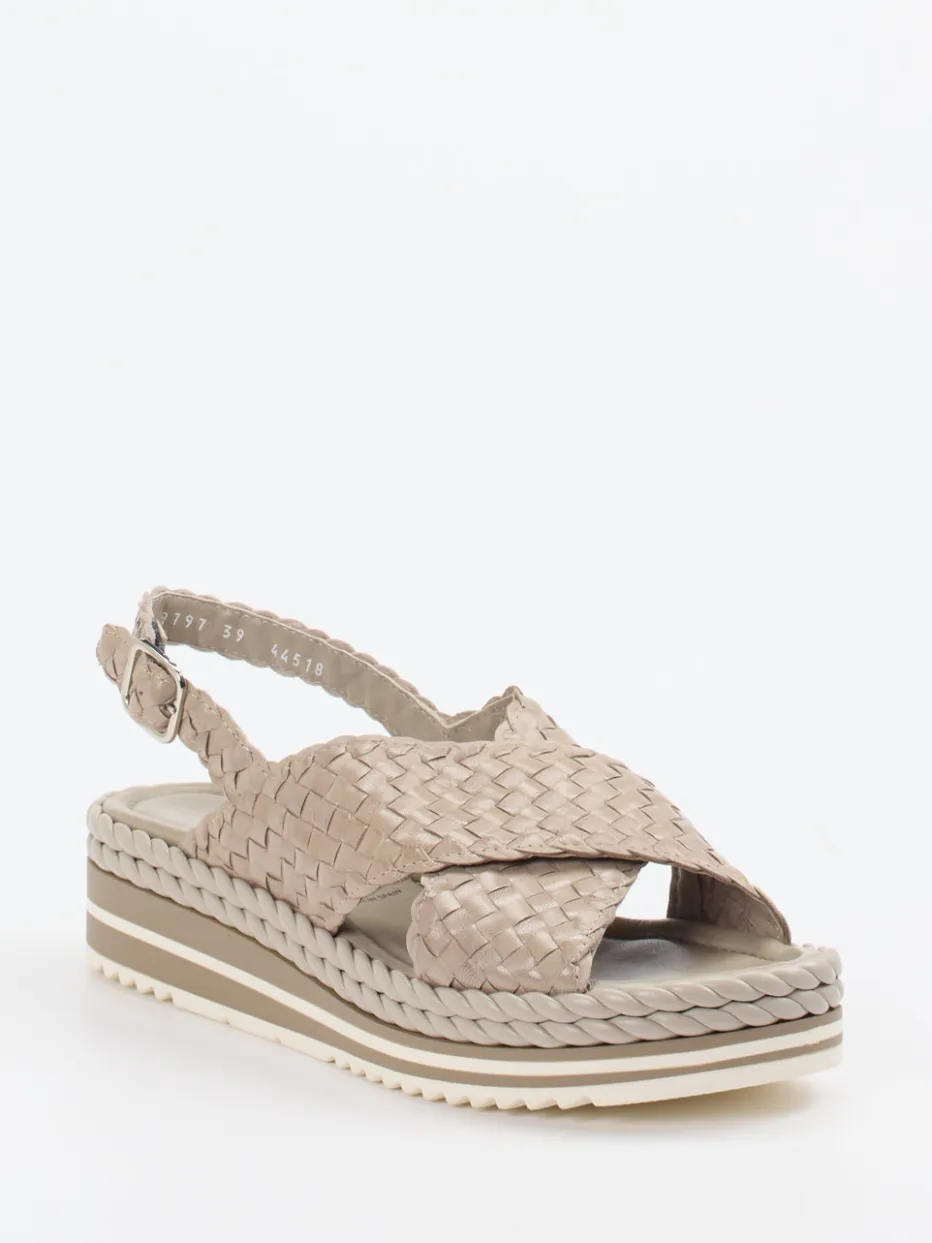 Damen Pons Quintana – Sandale aus Flechtleder in Beigegrau