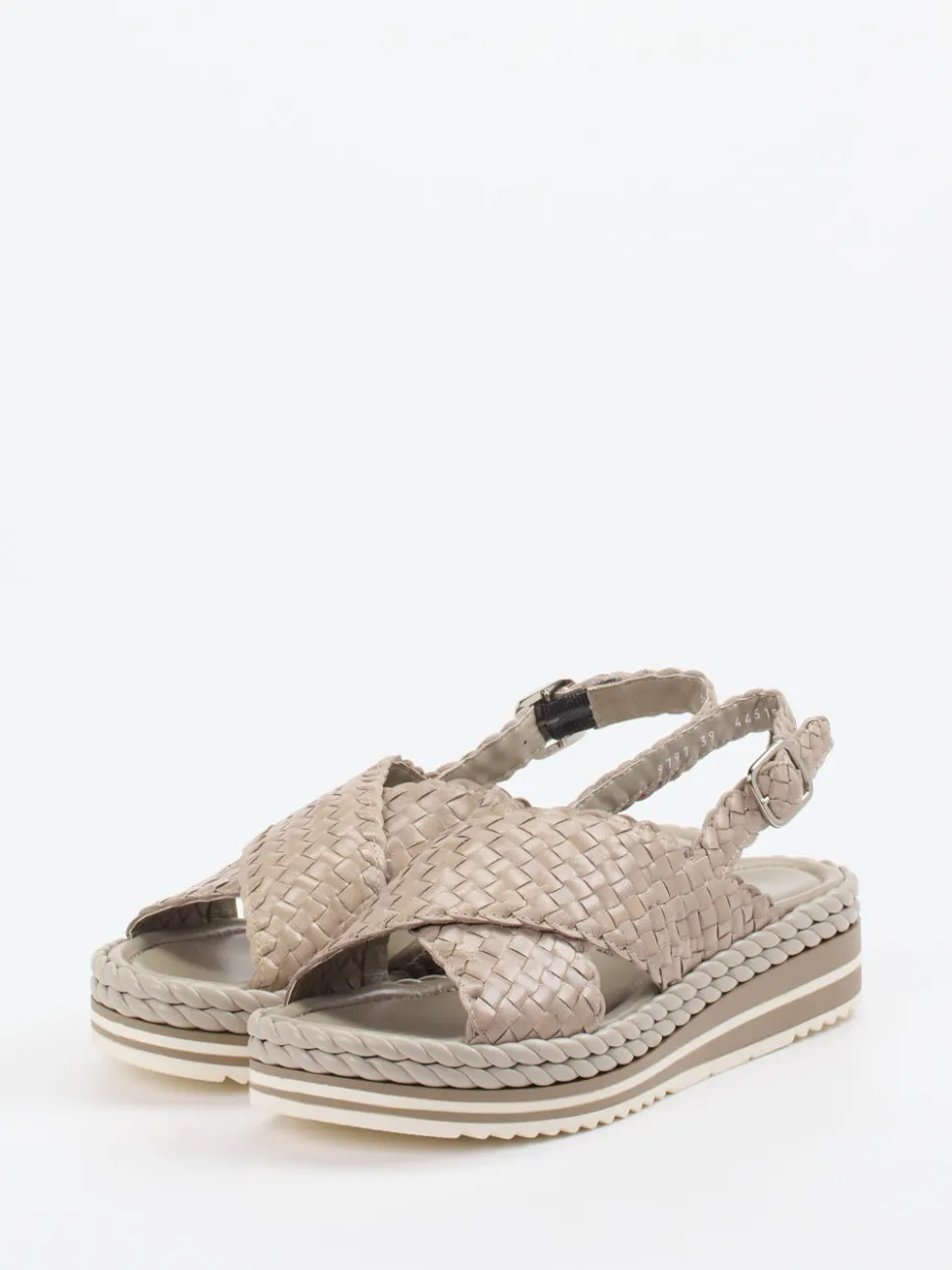Damen Pons Quintana – Sandale aus Flechtleder in Beigegrau