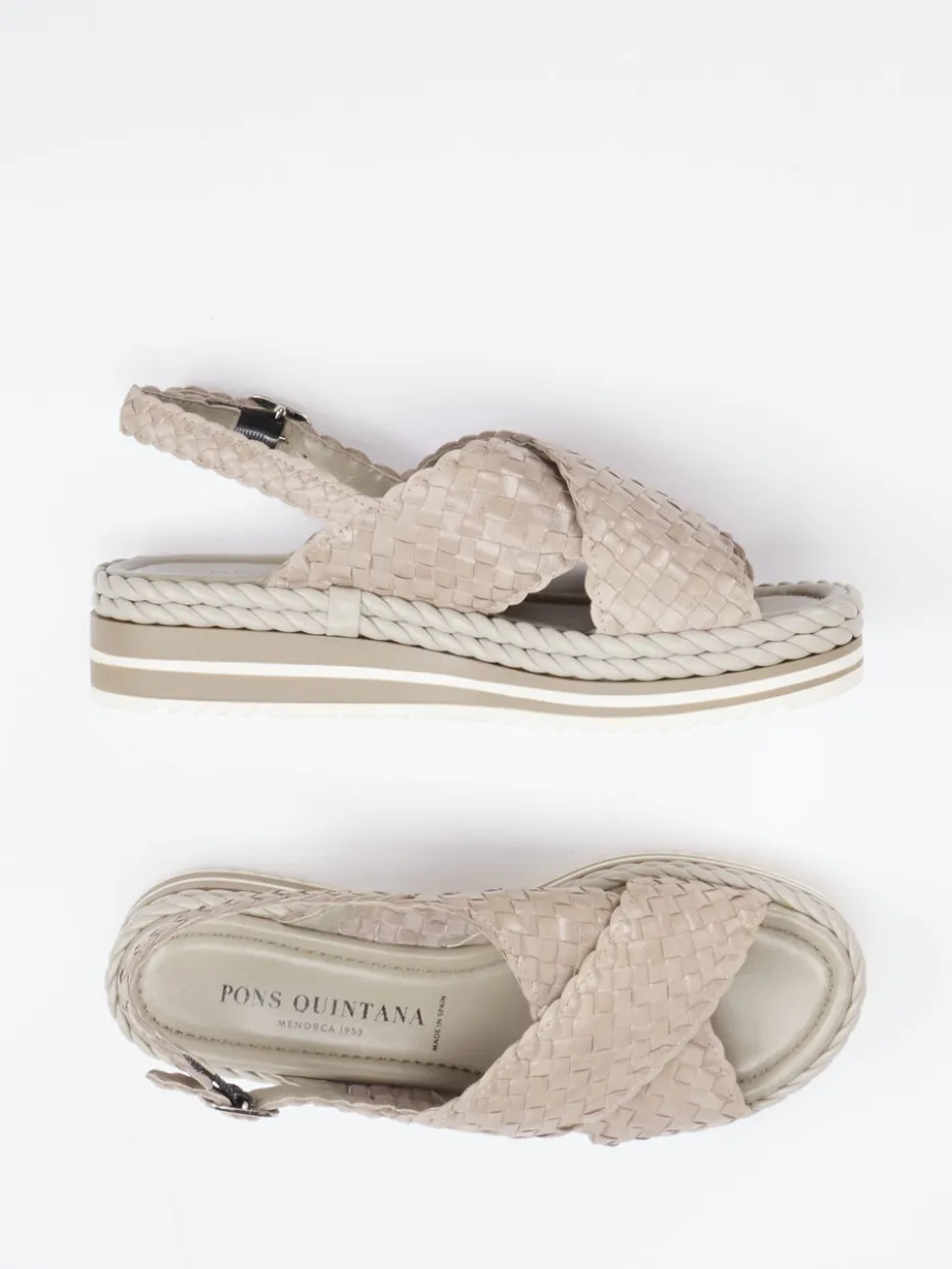 Damen Pons Quintana – Sandale aus Flechtleder in Beigegrau