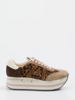 Damen Premiata – Plattform-Sneaker aus Velour/Textil mit Leoprint