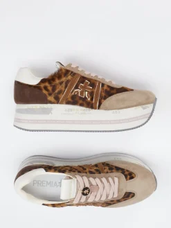 Damen Premiata – Plattform-Sneaker aus Velour/Textil mit Leoprint