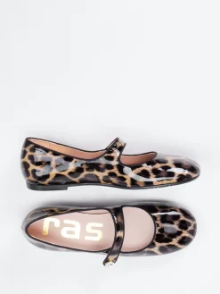 Damen RAS – Mary Janes aus geprägtem Leder mit Leopardmuster
