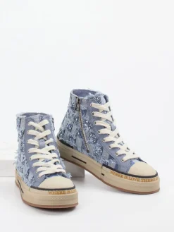 – High-Top Sneaker aus Denim mit Glitzer*Rebecca White Discount
