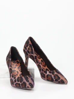 Damen Rise – Pumps aus Textil mit Leoprint-Strassbesatz