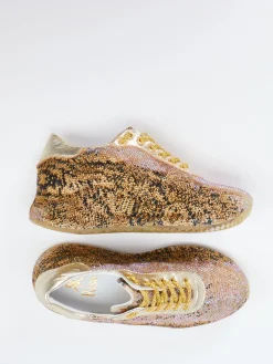 Damen Rise – Sneaker aus Metallicleder mit Strass in Gold