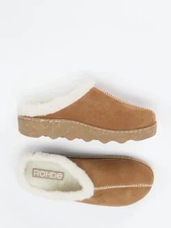 Damen Rohde – Pantoffeln aus Veloursleder cognac