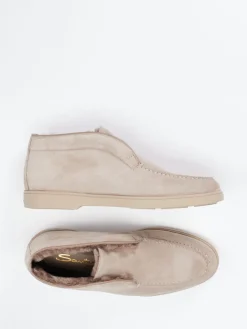 – Mokassin-Stiefelette aus Veloursleder beigegrau*Santoni Outlet