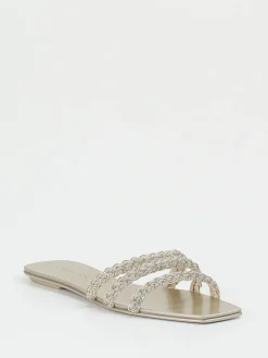 Damen Santoni – Pantolette aus Metallic mit Strassdetails