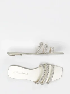 Damen Santoni – Pantolette aus Metallic mit Strassdetails