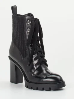 Damen Santoni – Schnürstiefelette aus Hochglanzleder Schwarz