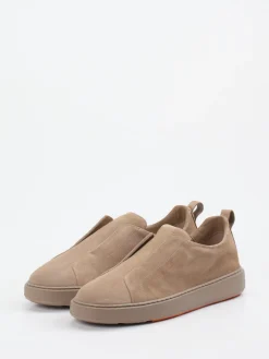 Herren Santoni – Slip-On Sneaker aus Veloursleder Sandbeige