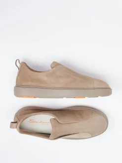 Herren Santoni – Slip-On Sneaker aus Veloursleder Sandbeige