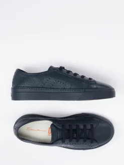 – Sneaker aus genarbtem Kalbleder Dunkel*Santoni Discount