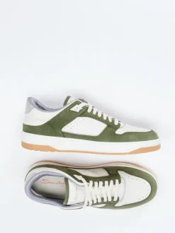 Herren Santoni – Sneaker aus Kalbleder und Nubuk in Creme