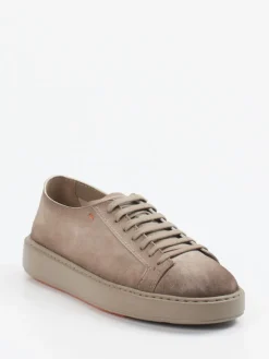 Herren Santoni – Sneaker aus Veloursleder in Taupe