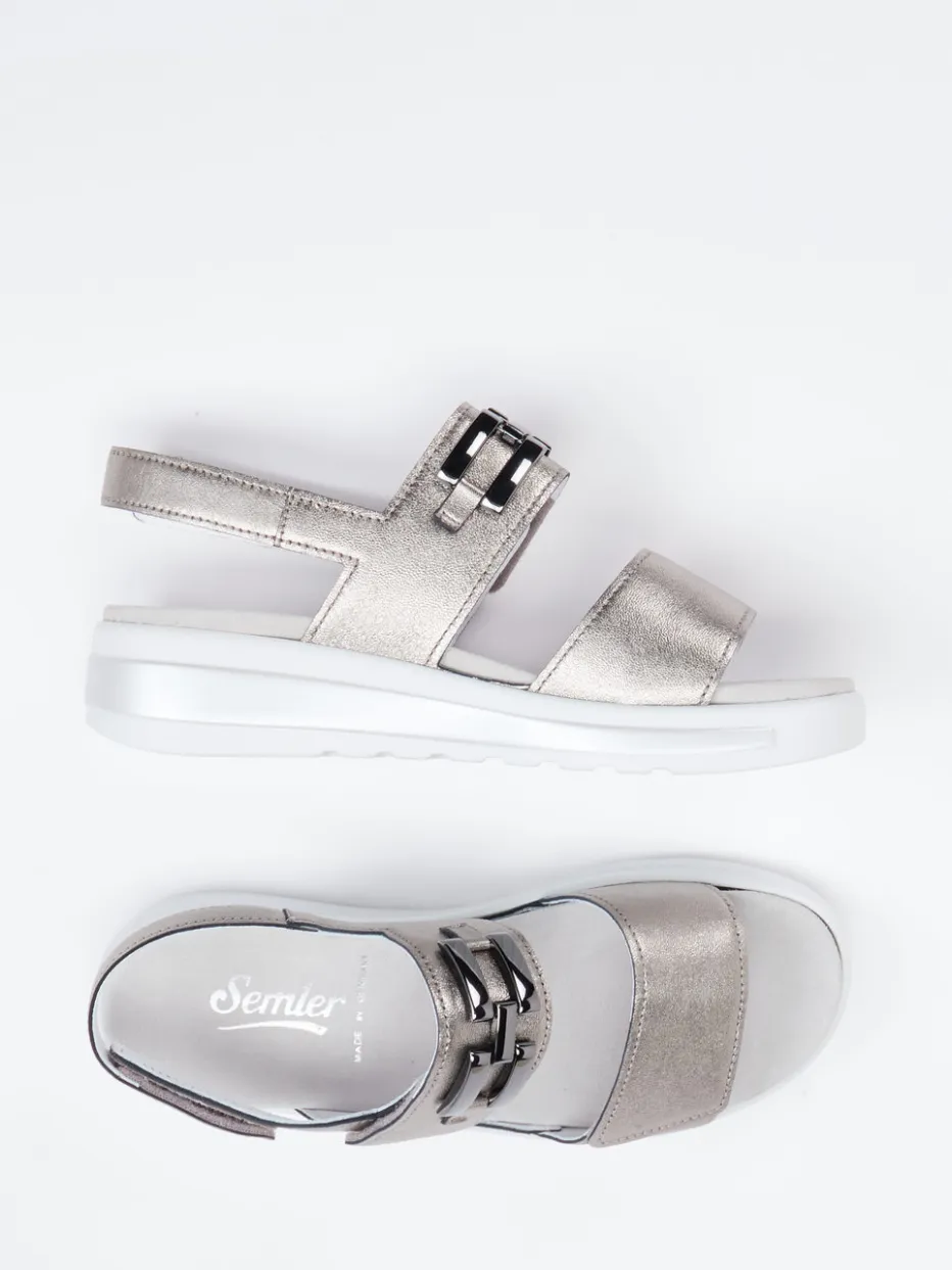 – Komfortsandale aus Kalbleder Metallic-Taupe*Semler Online