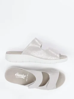 – Pantolette aus Metallic-Veloursleder beige*Semler