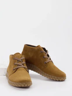 Damen Semler – Schnürstiefelette aus Veloursleder cognac
