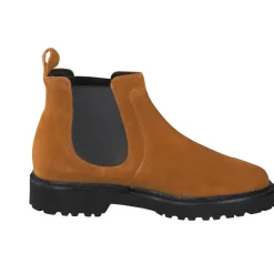 Damen Sioux – Chelsea Boots aus Veloursleder cognacfarben