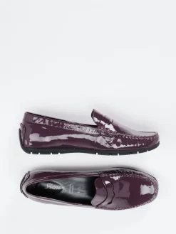 Damen Sioux – Mokassin-Loafer aus Lackleder Aubergine