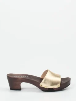 Damen Softclox – Clogs aus Metallicleder und Holzsohle