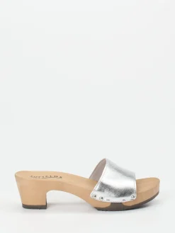 Damen Softclox – Clogs aus Metallicleder mit Holzsohle