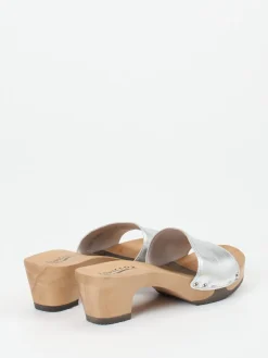 Damen Softclox – Clogs aus Metallicleder mit Holzsohle