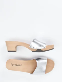 Damen Softclox – Clogs aus Metallicleder mit Holzsohle