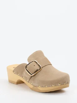 Damen Softclox – Clogs aus Veloursleder mit Holzsohle