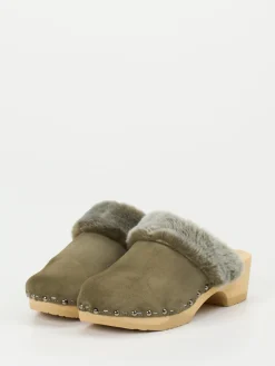 Damen Softclox – Clogs aus Veloursleder mit Lammfell