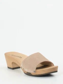 Damen Softclox – Clogs aus Veloursleder mit Holzsohle