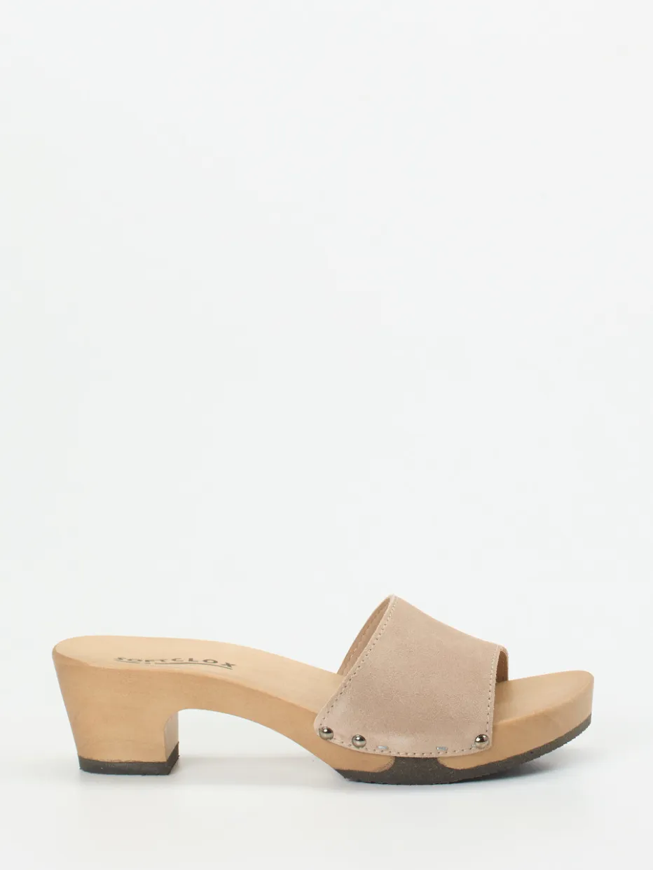 Damen Softclox – Clogs aus Veloursleder mit Holzsohle