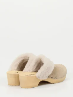 Damen Softclox – Clogs aus Veloursleder mit Lammfellrand