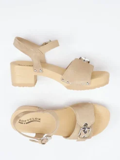 Damen Softclox – Clogsandalen aus Veloursleder sandbeige