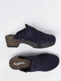 Damen Softclox – Gefütterte Clogs aus Veloursleder Dunkel