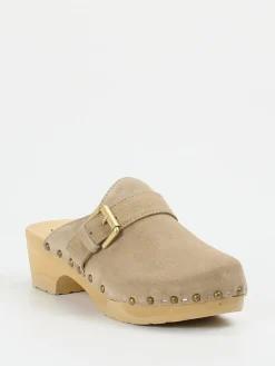 Damen Softclox – Holzsohlen-Clogs aus Veloursleder