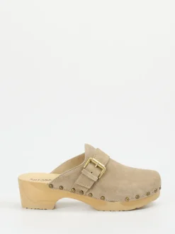 Damen Softclox – Holzsohlen-Clogs aus Veloursleder