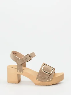 – Plateau-Sandalen aus Veloursleder sandbeige*Softclox New