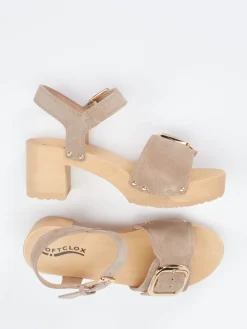 – Plateau-Sandalen aus Veloursleder sandbeige*Softclox New