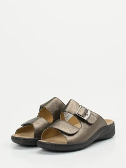 Damen Solidus – Komfort-Pantolette aus Metallicleder bronze