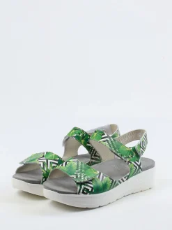 – Komfortsandale aus geprägtem Leder grün*Solidus